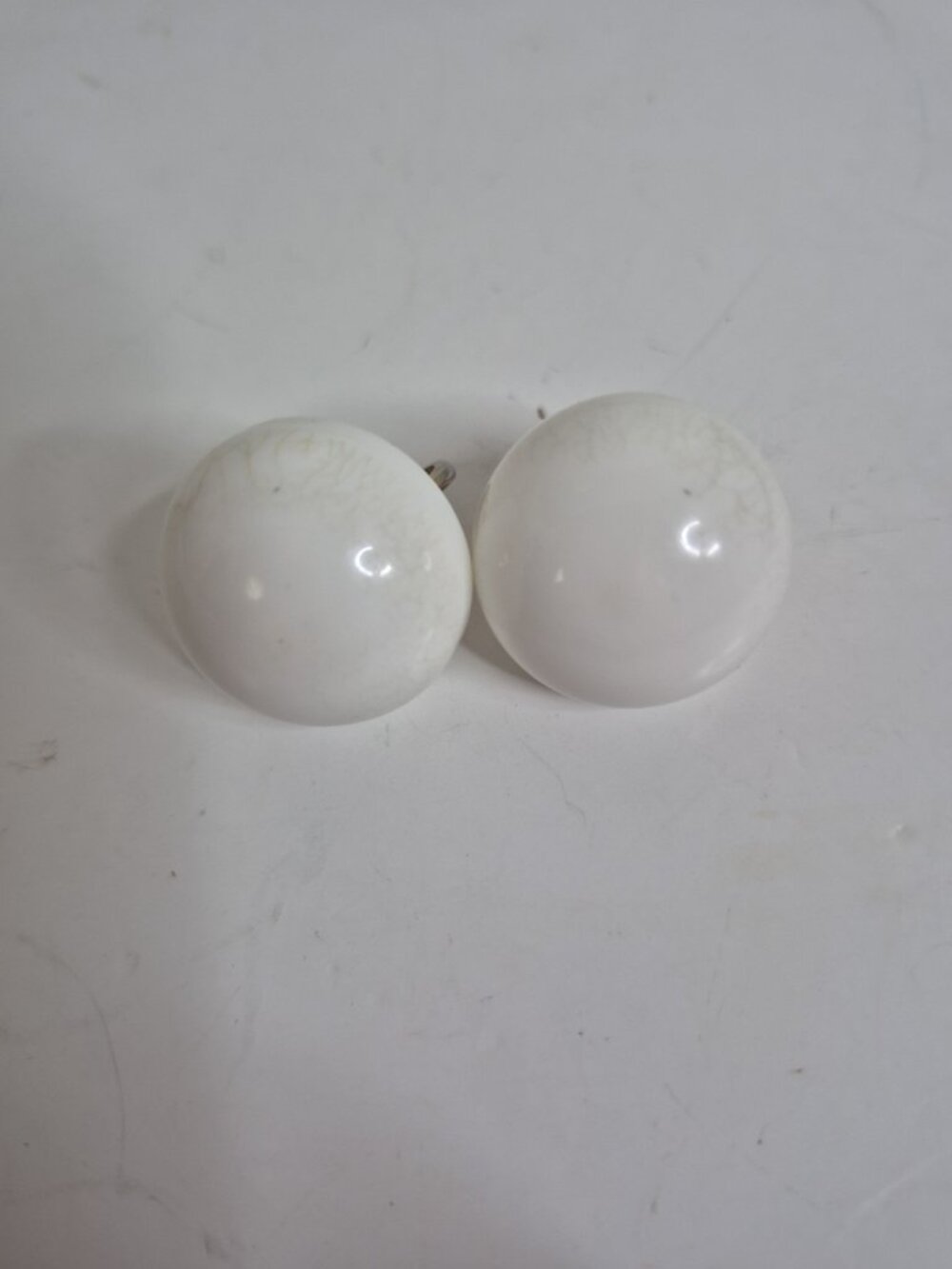Vintage Crown Trifari White Lucite Clip On Earrings Ornate Gold Tone Backs
